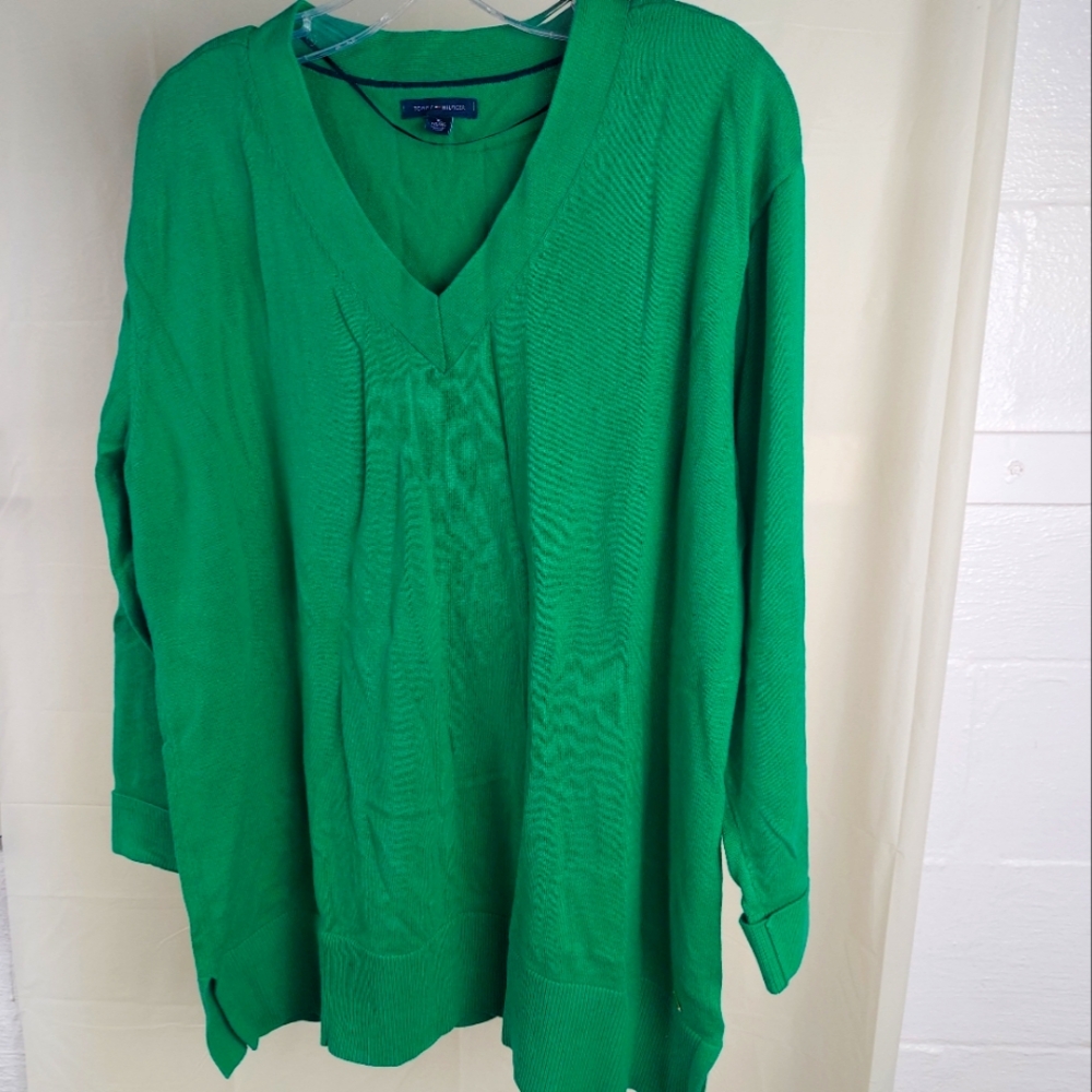 Women XL Cotton V-neck Sweater By Tommy Hilfiger